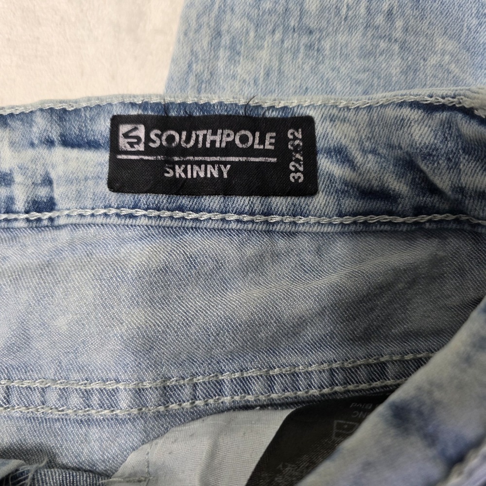Southpole Mens 32x32 Work Jeans Skinny Moto Ribbed Acid Wash Distressed FLAW - Picture 14 of 16